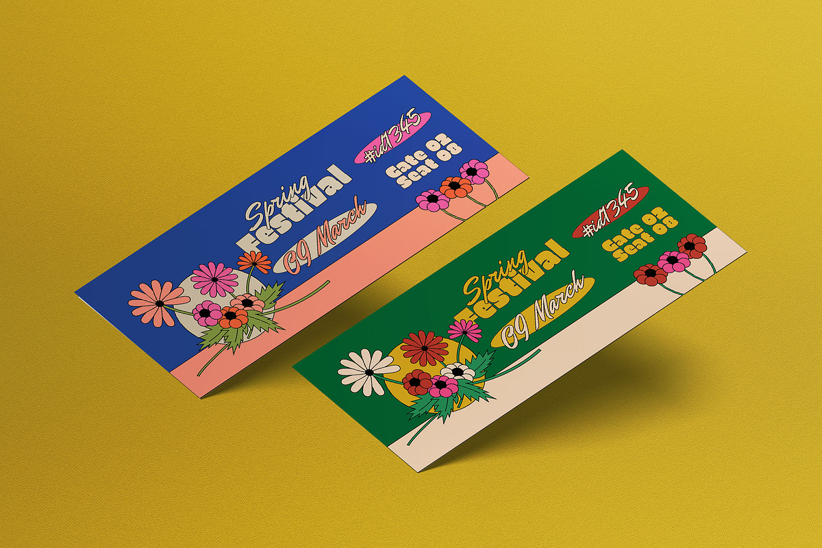 Green Vintage Spring Festival Ticket, a Card Template by graphicook ...