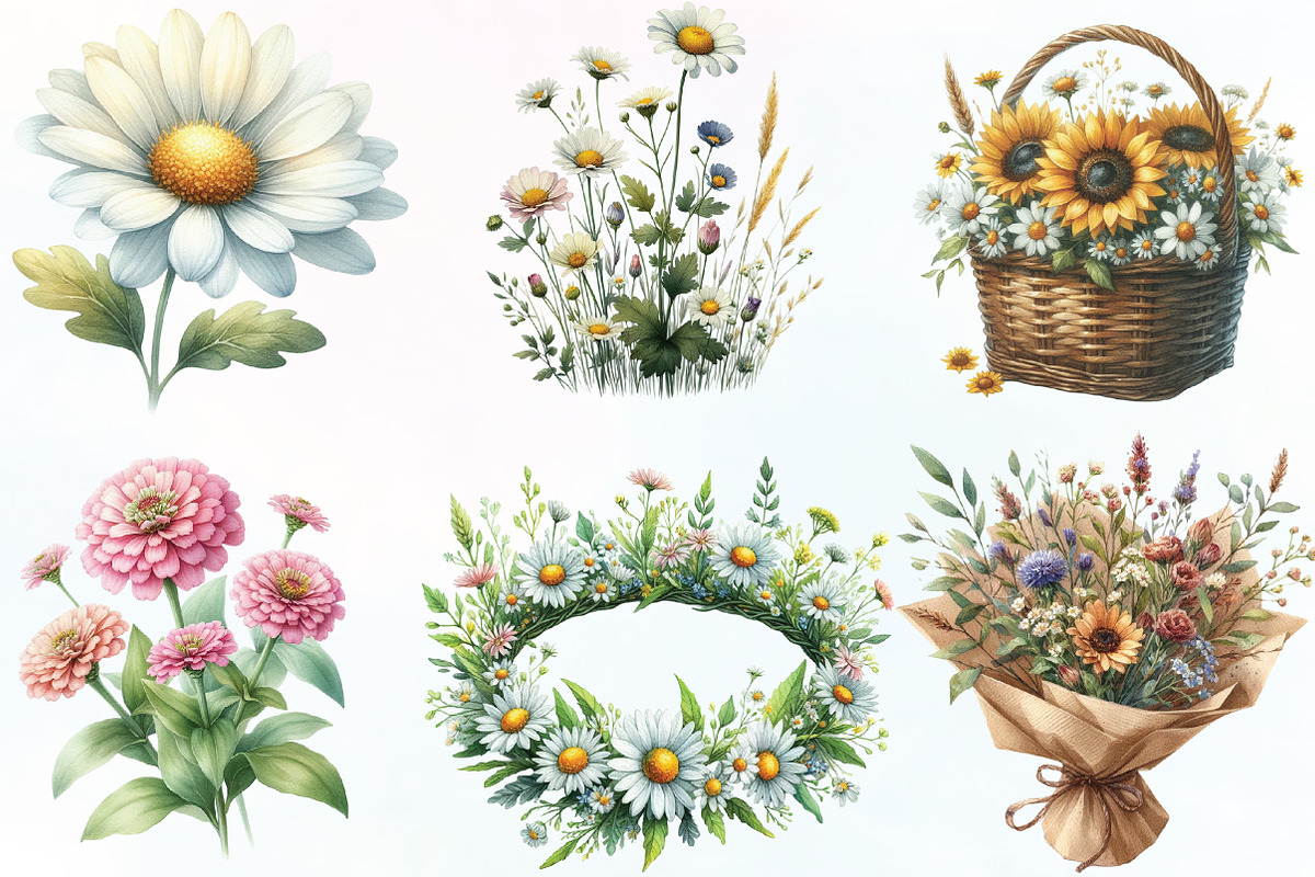 Watercolor Summer Flower Clipart, an Illustration by CraftArtStudio (Photo 2 of 6)