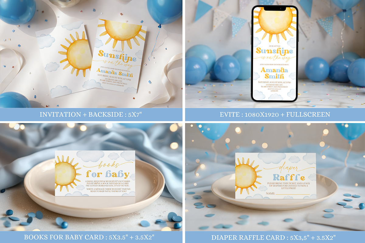 Yellow Sun Baby Shower Party Bundle, a Templates & Theme by VeliusCreativeStudio (Photo 2 of 9)