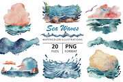 Sea Waves watercolor illustrations, an Object Illustration by Evgeniia (Thumbnail 4 of 5)