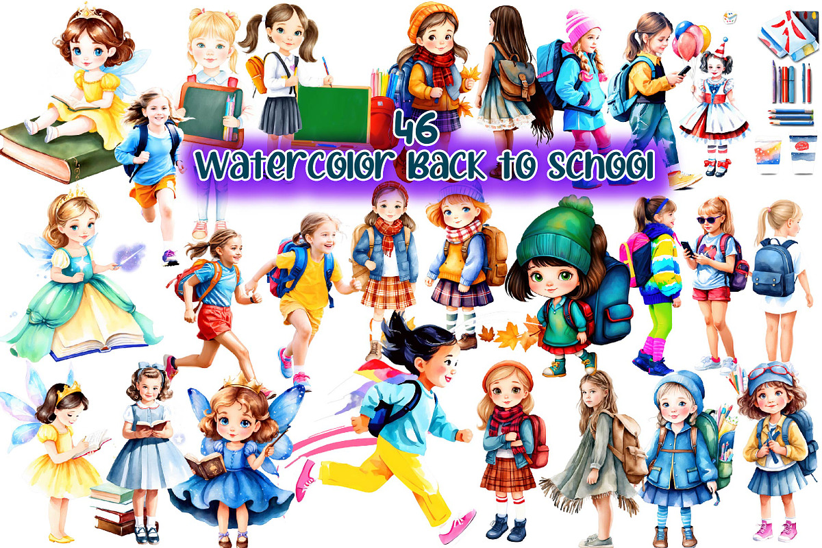 Watercolor Back to School Clipart, an Illustration by Wow Magic (Photo 3 of 4)
