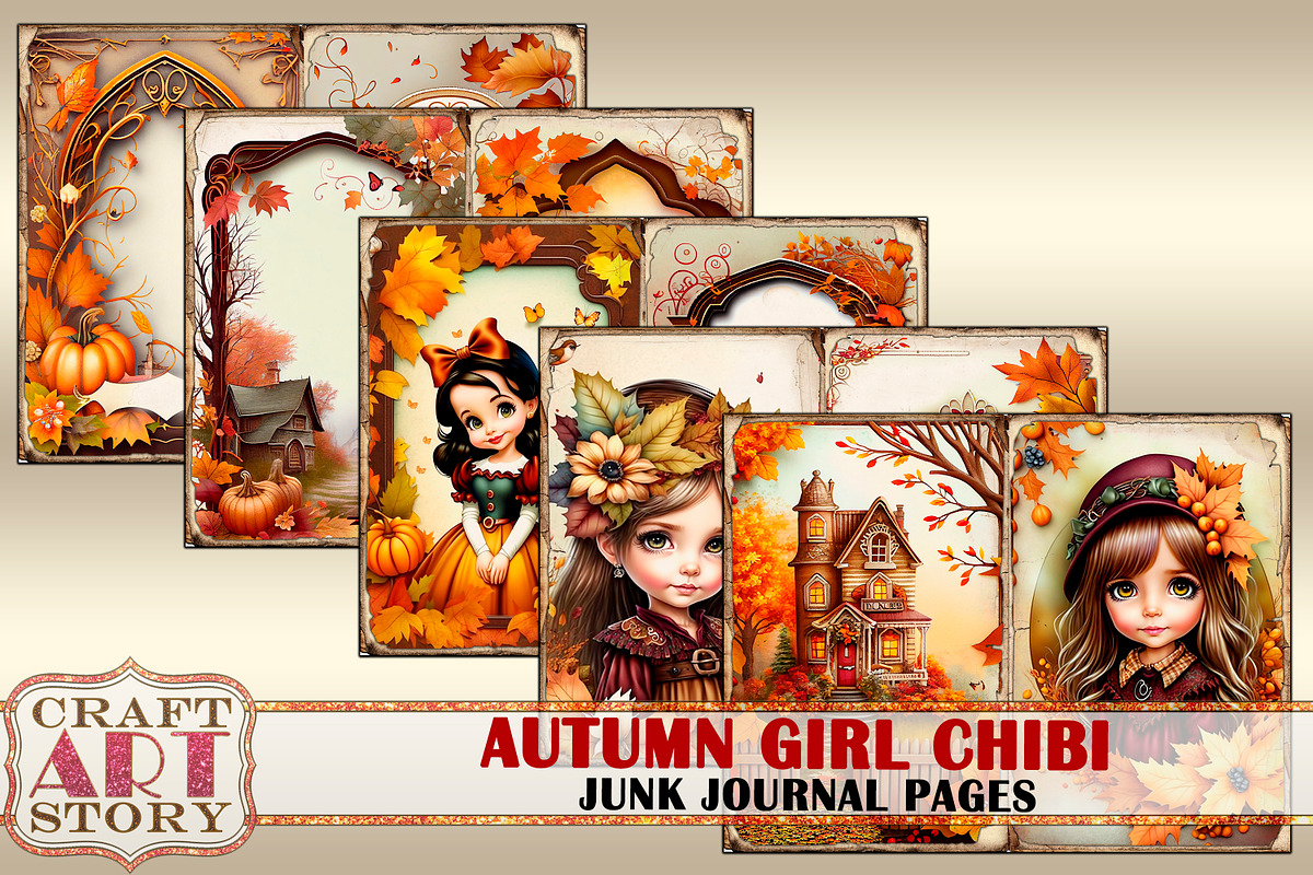 Autumn Girl Chibi Junk Journal Pages, a Seasonal Illustration by ...