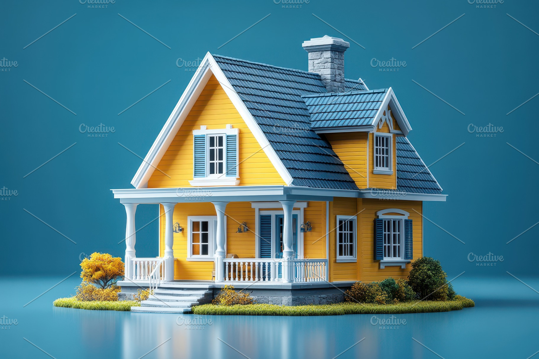 Vibrant yellow house with charming d, a Photo by Tanuart