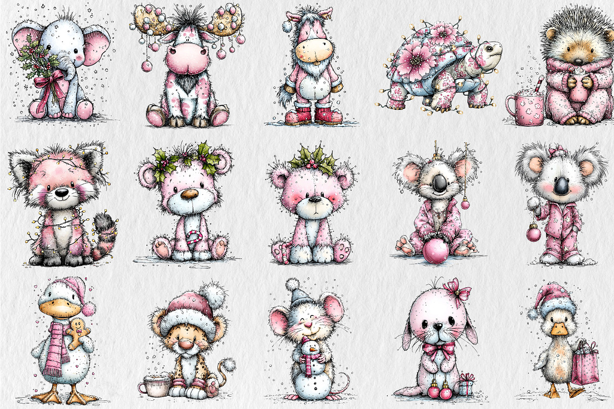 Quirky Pink Christmas Animal Clipart, an Illustration by Rose Art (Photo 3 of 7)