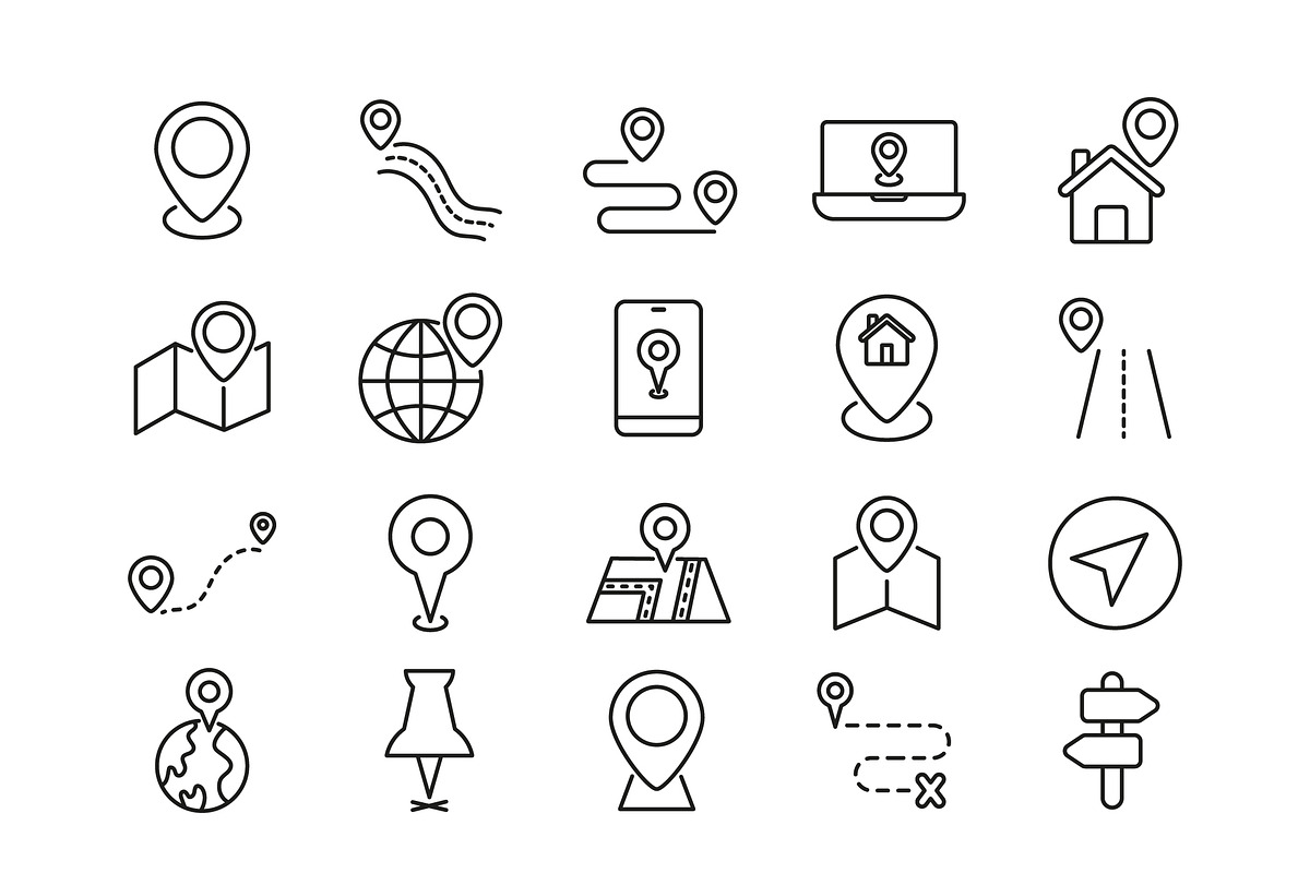 Map Location Lined Icons