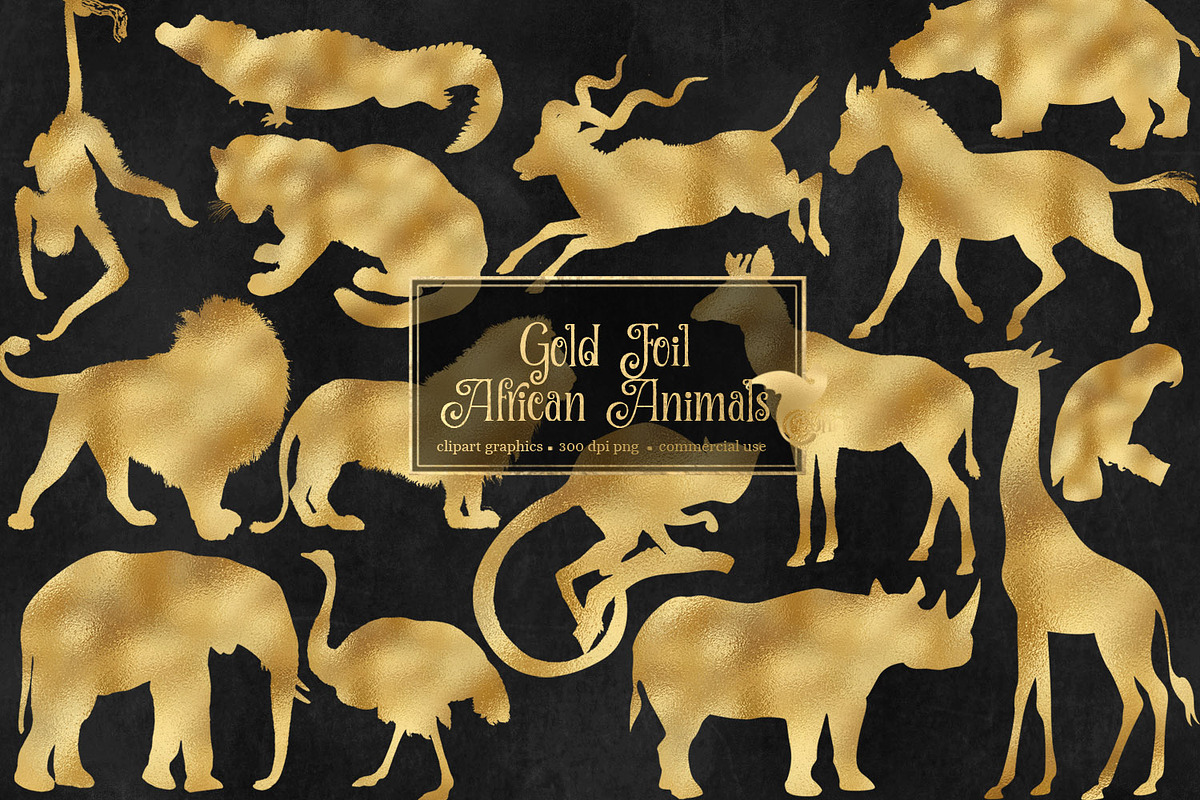 Gold Foil African Animals Clipart