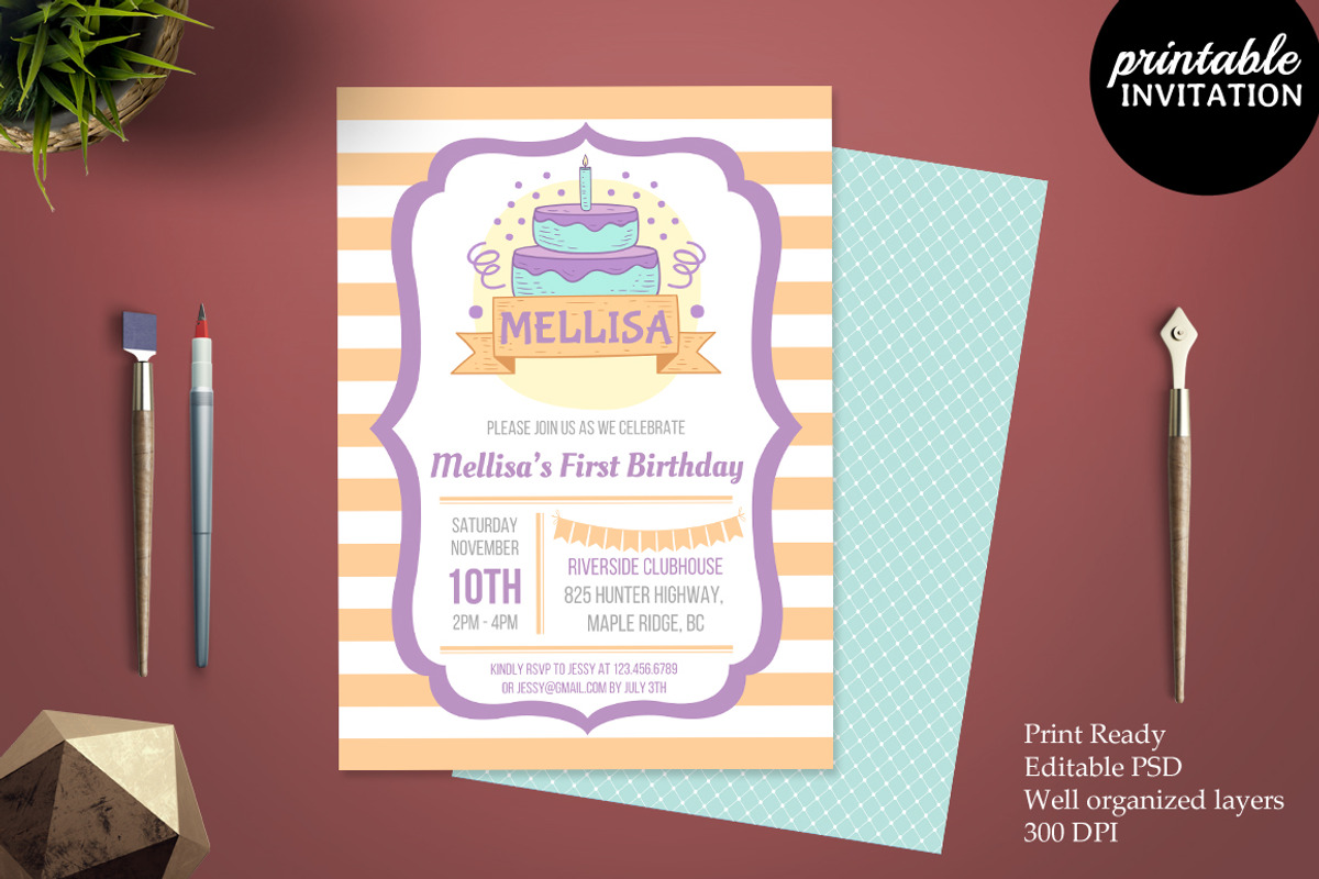 Birthday Girl Invitation Template, an Invitation Template by Blush Roses Print
