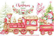 Christmas train watercolor clipart, an Illustration by MarinadeArt (Thumbnail 1 of 8)