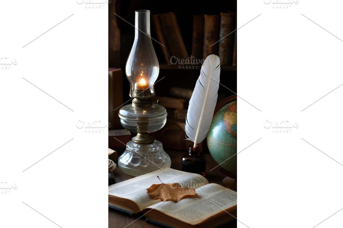 Vintage still life with oil lamp, an Illustration by tilialucida