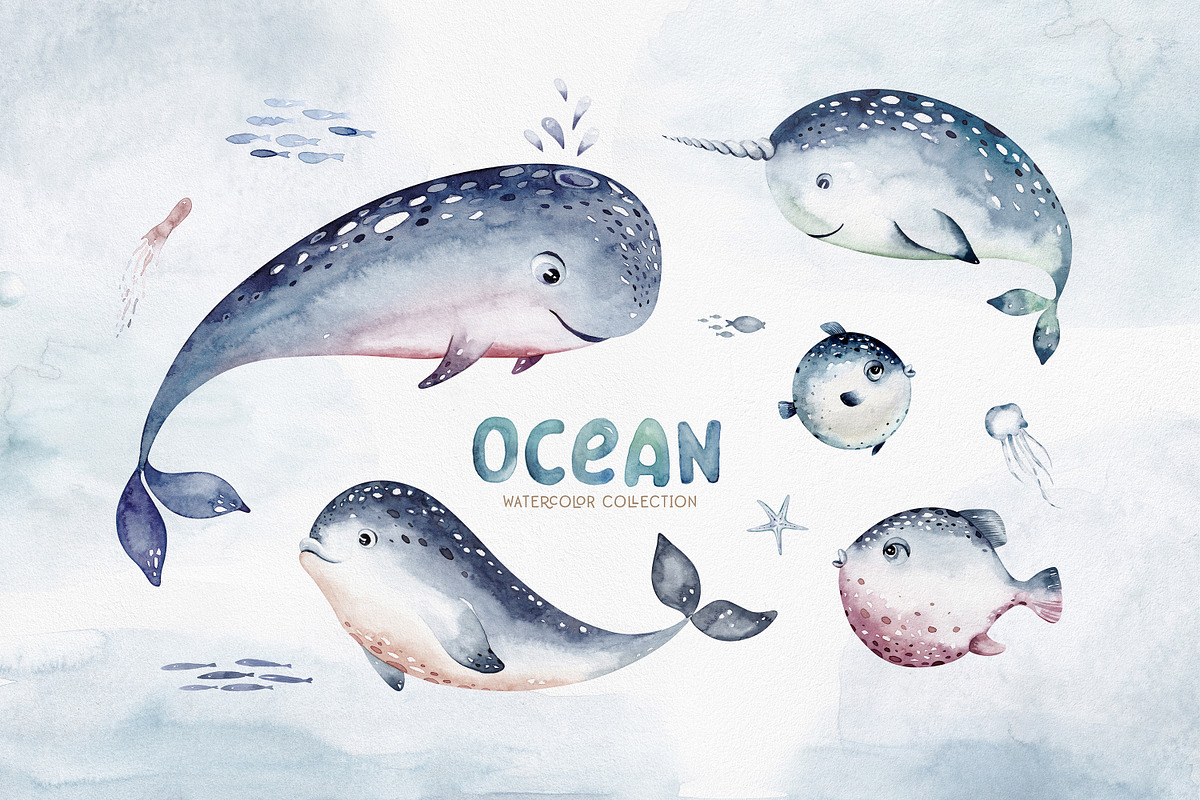 Ocean watercolor set, an Animal Illustration by Peace ART (Photo 3 of 12)