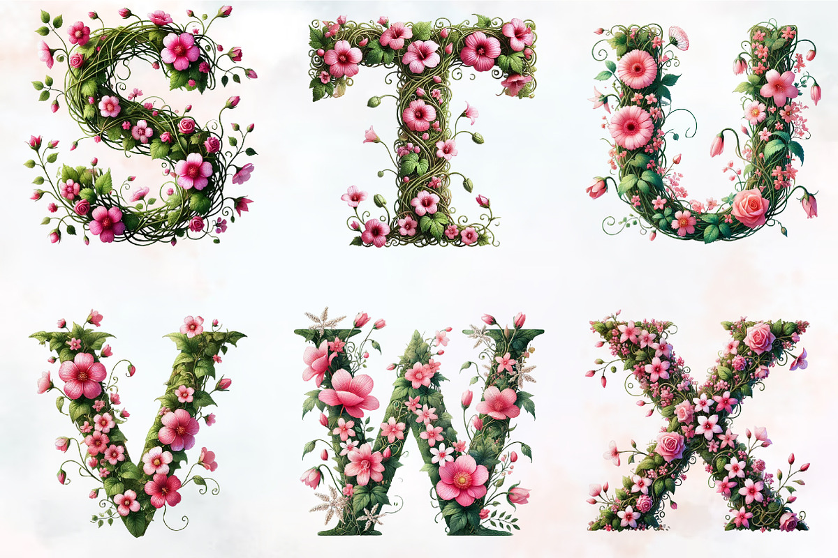 Watercolor Floral Alphabet Clipart, an Illustration by RobertsArt (Photo 6 of 7)