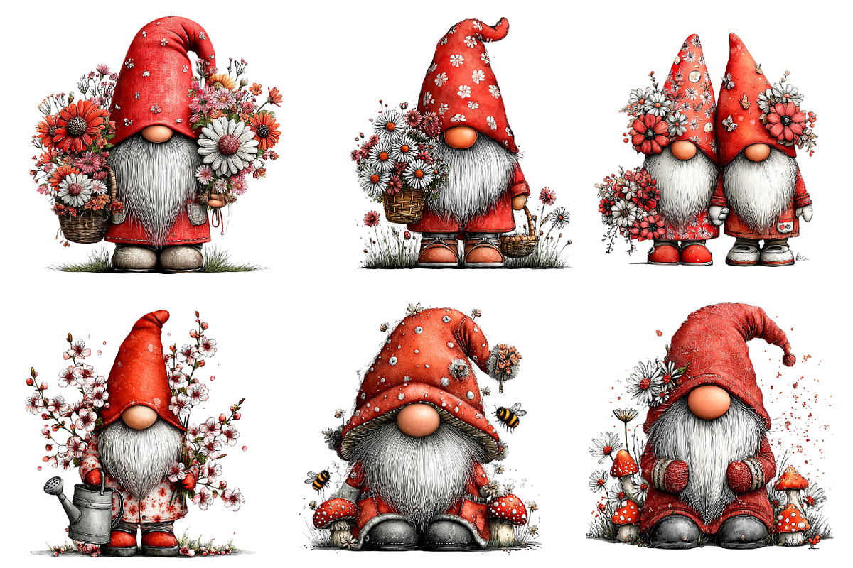 Spring Gnome Whimsical Clipart, an Illustration by Dream Creation (Photo 3 of 8)
