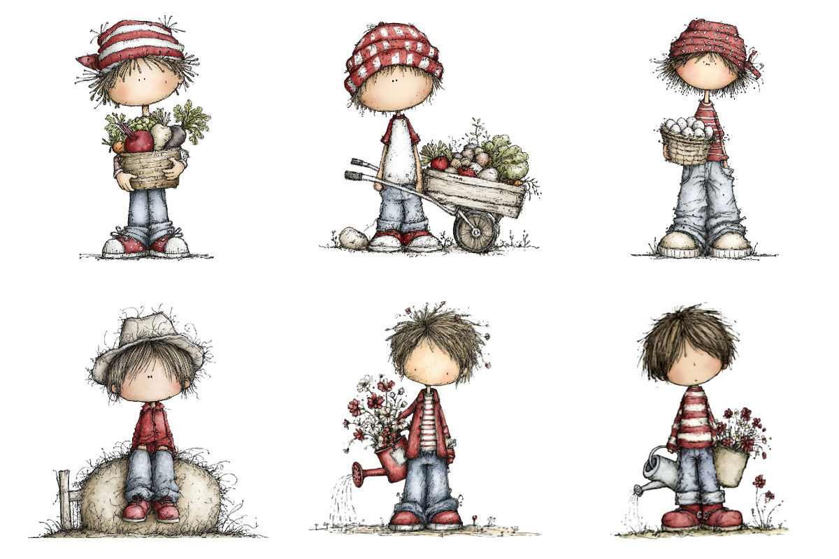 Whimsical Farm Boy Clipart, a Person Illustration by Designking (Photo 3 of 5)