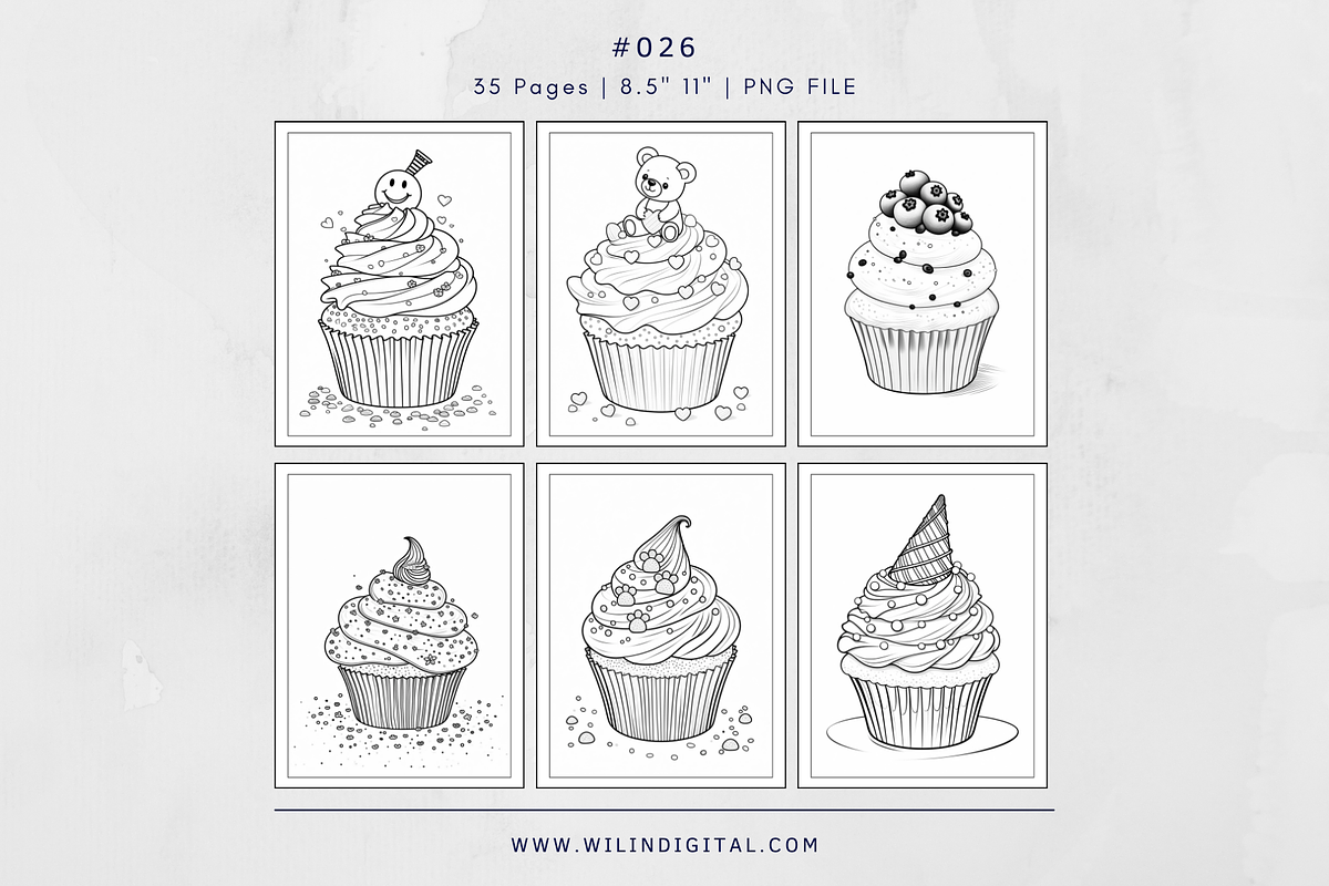 35 Cupcakes Coloring Pages For Kids, an Illustration by Wilin Digital (Photo 3 of 3)
