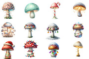 Christmas Vintage Mushrooms Clipart, an Illustration by Designworld (Thumbnail 2 of 4)
