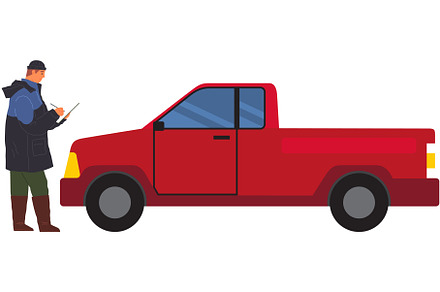 Male character standing near red, a Transportation Illustration by robuart