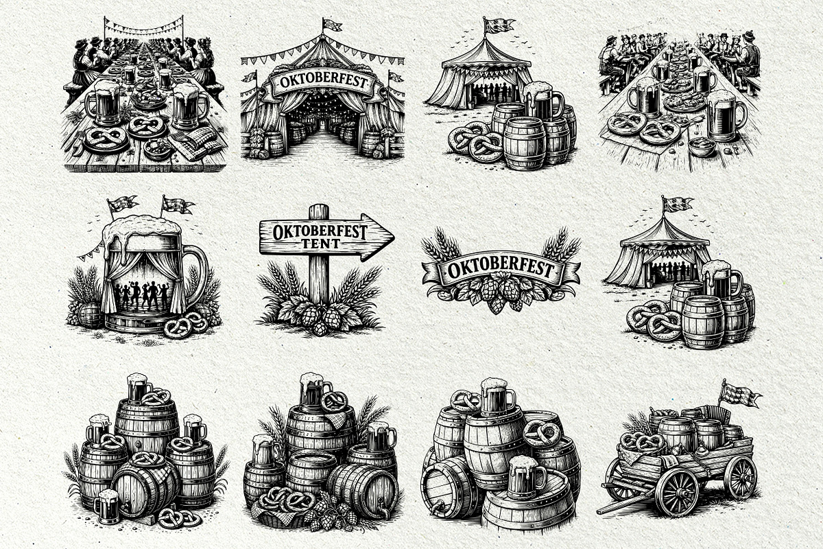 Oktoberfest Engraving Graphics, a Seasonal Illustration by DENIDigitalArtSudio (Photo 6 of 7)