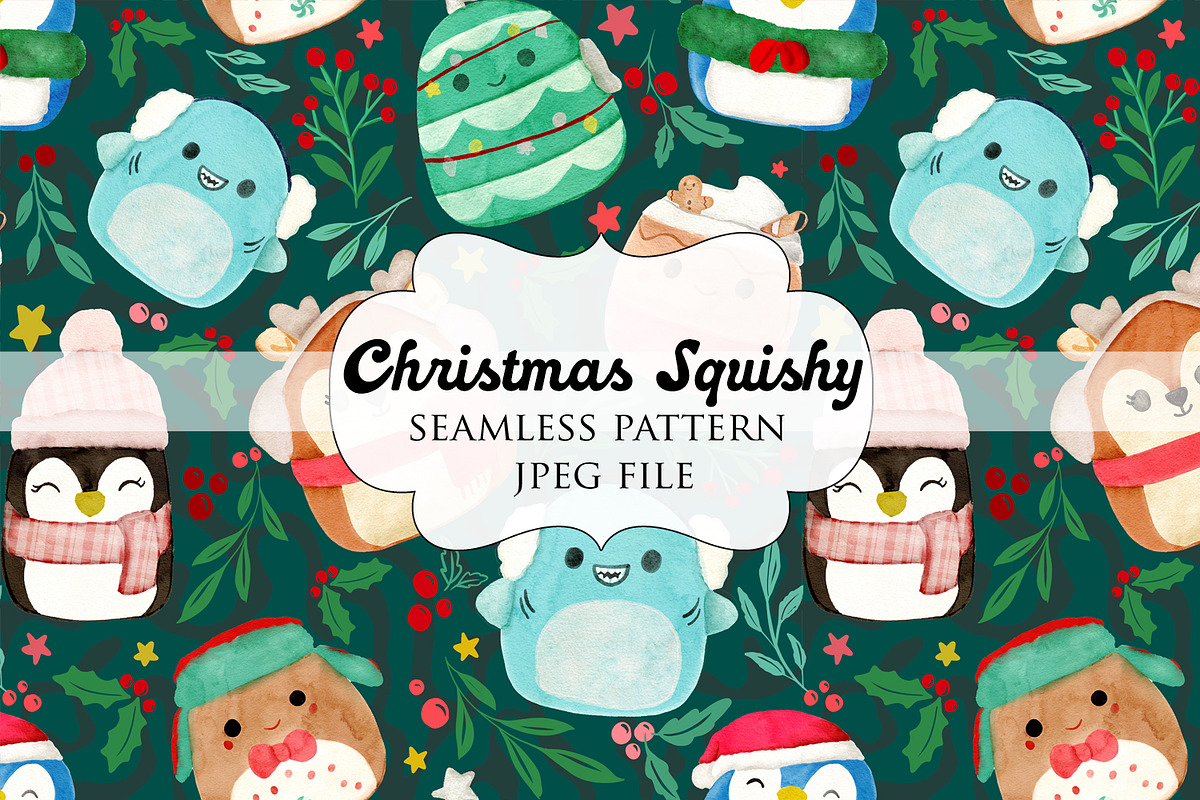Christmas Squishmallows Seamless, a Pattern Graphic by NancyDzines (Photo 1 of 4)