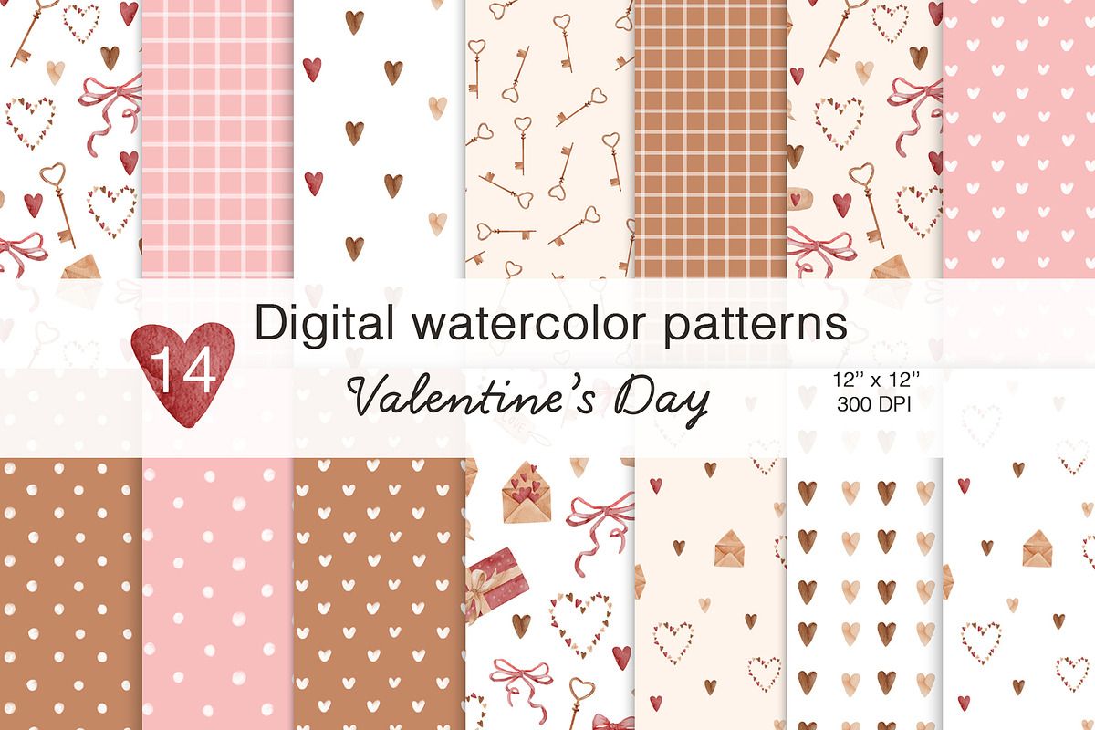 Watercolor patterns Valentine's Day, a Pattern Graphic by Pattern + watercolor (Photo 1 of 9)