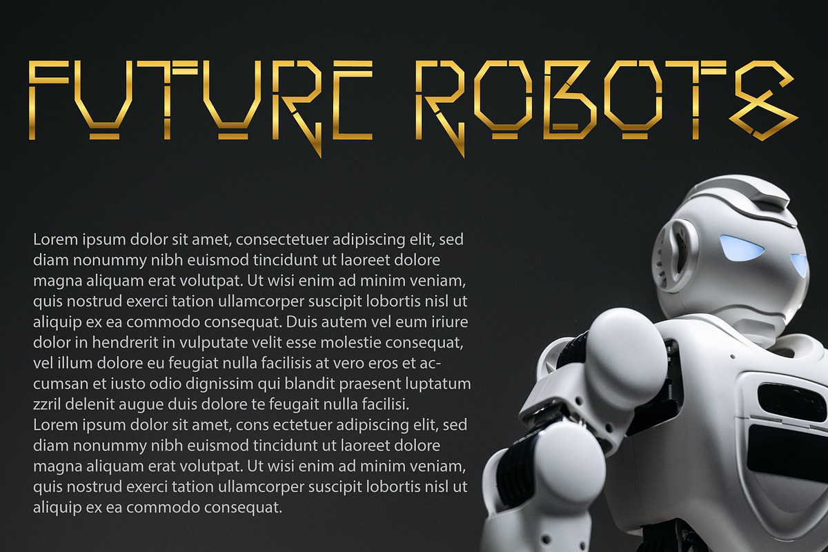 Robocom – Futuristic Display Font, a Font by Bercreative (Photo 2 of 3)