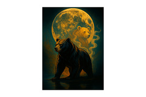 Colorful Moonlit Bear Duo Art, an Illustration by Star Graphic Design