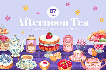 Afternoon Tea Watercolor Hand Drawn, a Food Illustration by CreativeValuation