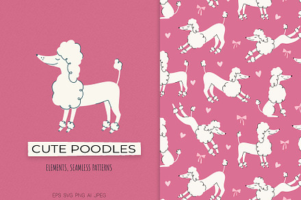 Poodles – Clipart & Seamless Pattern