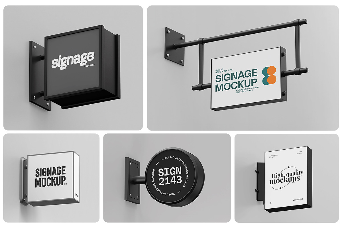 Wall Mounted Signboard Mockup Set, an Advertising Mockup by RamStudio2 (Photo 1 of 13)