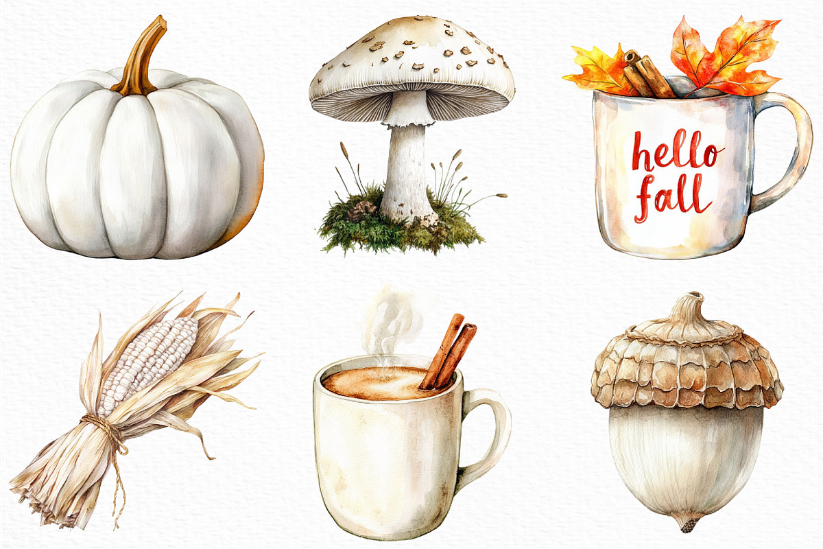 Watercolor White Fall Clipart, an Illustration by Craft Nest (Photo 2 of 6)