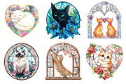 Cat Floral Stained Glass Clipart, an Illustration by DreamArtGraphic (Thumbnail 3 of 4)