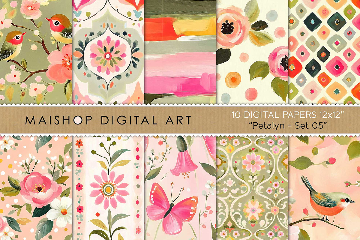 Charming Spring Digital Paper Pack, a Pattern Graphic by Maishop (Photo 1 of 4)