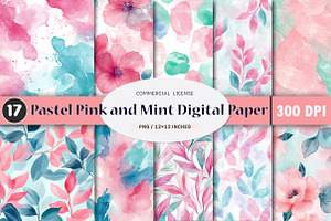 Pastel Pink and Mint Patterns, an Illustration by SinaCreation