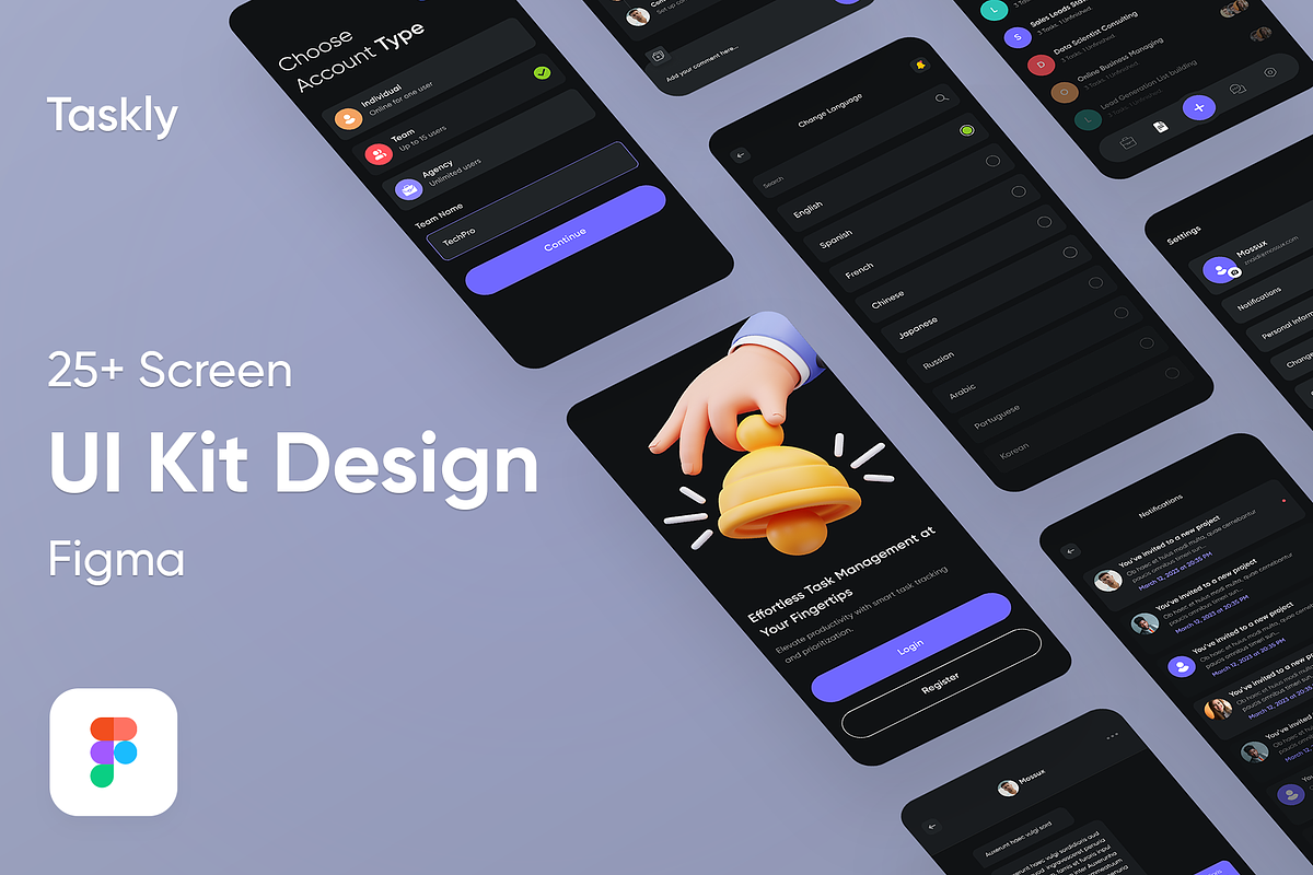 Taskly - Task Manager App UI KIT, an UI Kit Template by MOSSUX