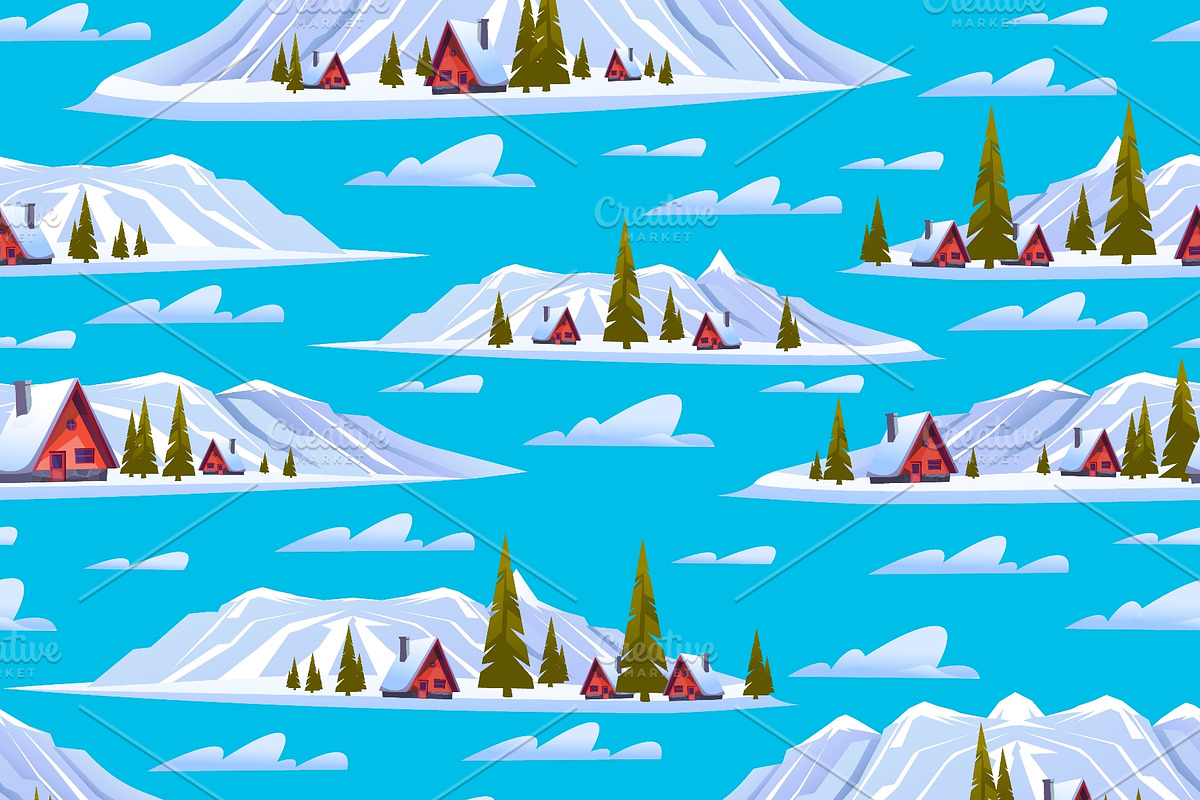 Rural houses in mountains among snow, an Object Illustration by Vectorbuum (Photo 2 of 3)