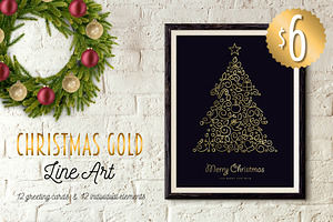 Christmas Gold Line Art Set