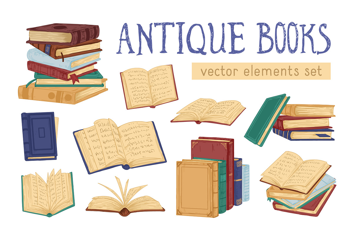 Antique hand-drawn books set, a Decorative Illustration by Good Studio (Photo 1 of 4)