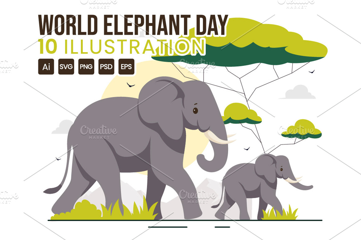 10 World Elephant Day Illustration, an Animal Illustration by denayunebgt (Photo 1 of 4)