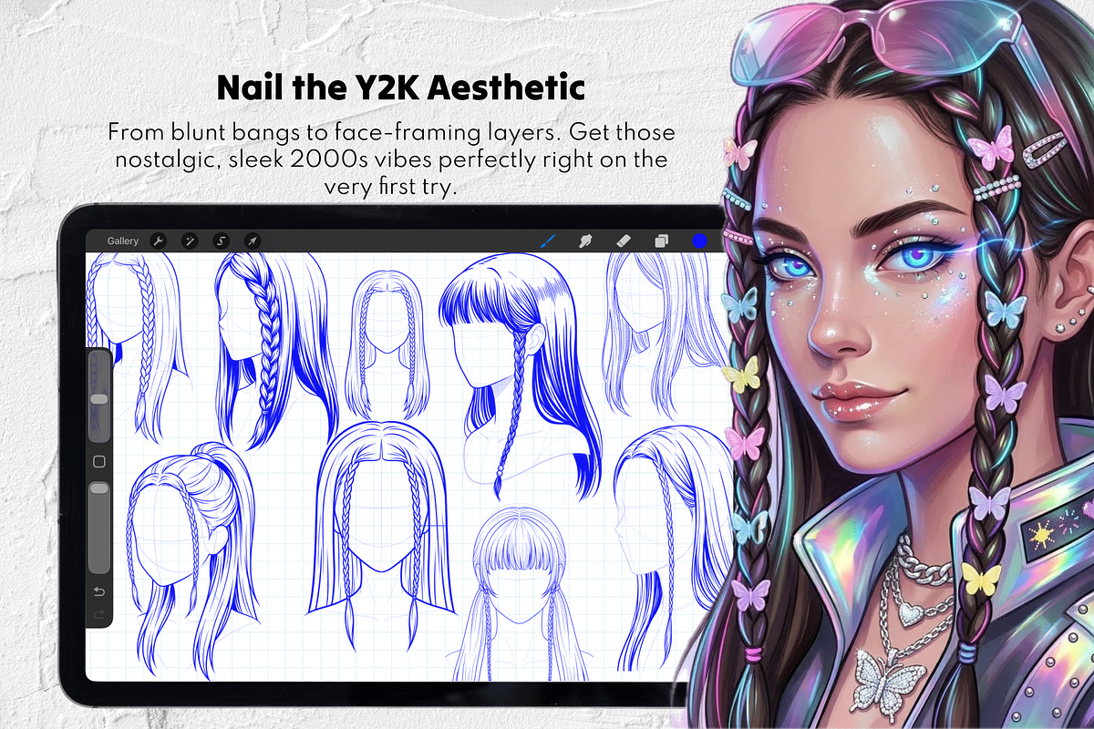 135 Y2K Female Hair Procreate Stamps, a Brush Add-On by Selentaori Studio (Photo 7 of 10)