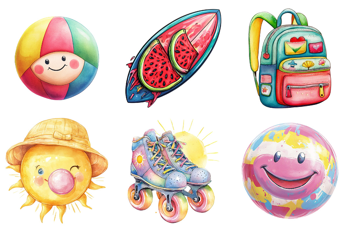 Funky Summer Clipart, an Illustration by Watercolor design (Photo 5 of 5)