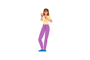 Young woman pointing at smartwatch, a Person Illustration by pikepicture