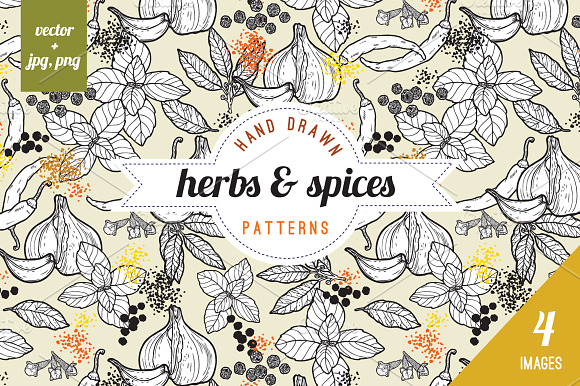 seamless spices & herbs patterns preview 5