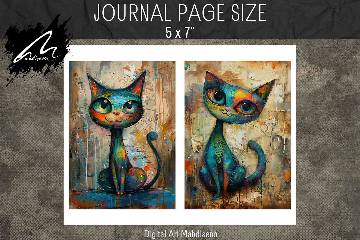 Cute Quirky Cat, Junk Journal Pages, an Animal Illustration by Digital Art Mahdiseño (Photo 6 of 9)
