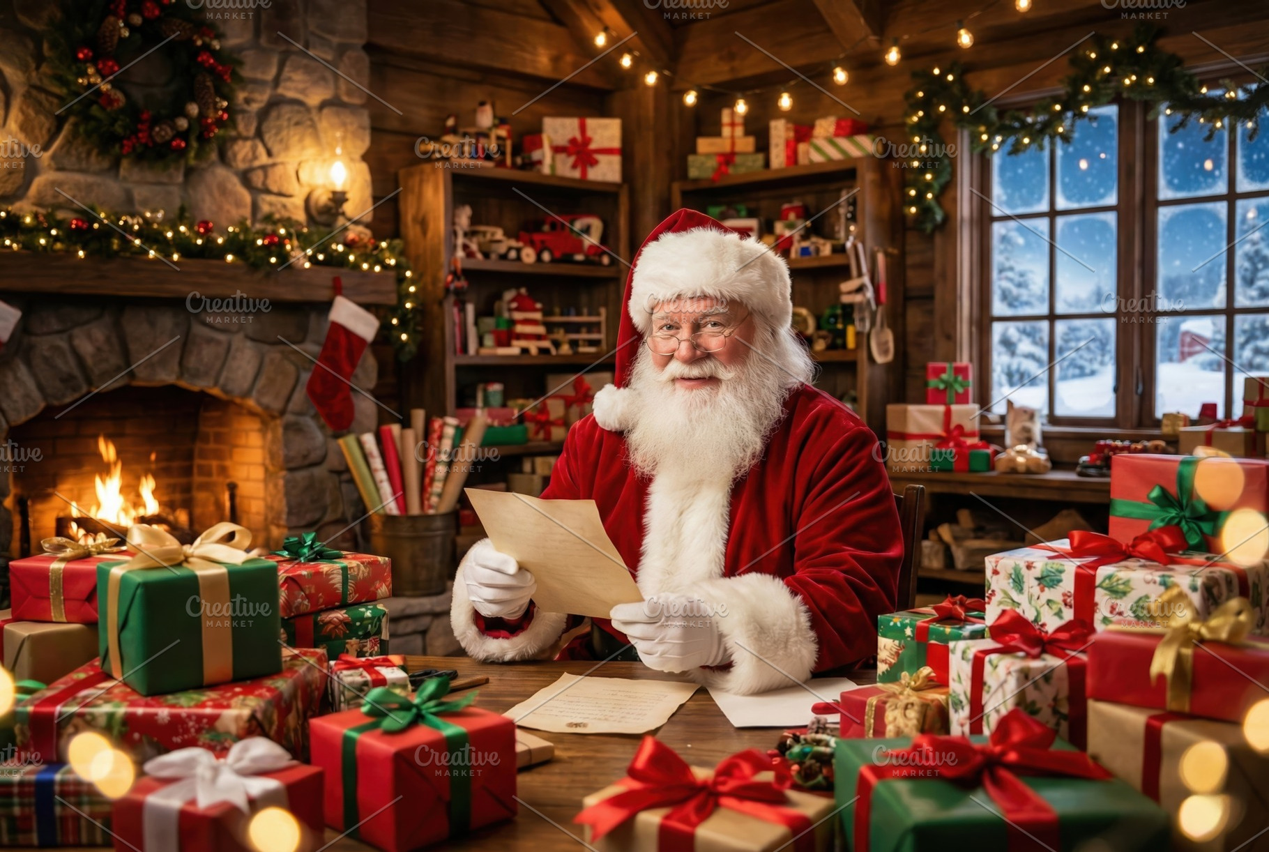 Santa Reading Christmas Letters, a Holiday Photo by Virgo Studio