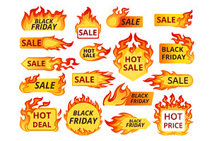 Sale fire badges. Hot deal flame, an Illustration by Stock-Smart-Start