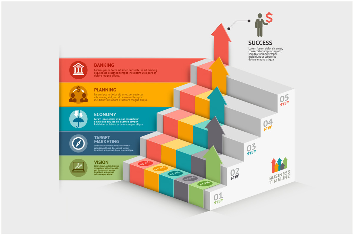 3D Business Staircase Infographics, a Finance Illustration by Graphixmania