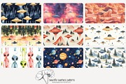 80 watercolour UFO seamless pattern, a Pattern Graphic by Poppy Lane Studio (Thumbnail 3 of 11)