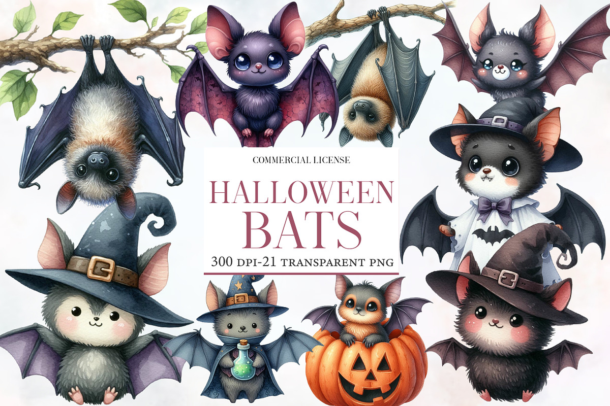 Funny Halloween Bats Clipart Bundle, an Illustration by Designworld (Photo 1 of 6)