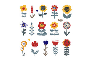 Collection Of Cute Flowers In Folk