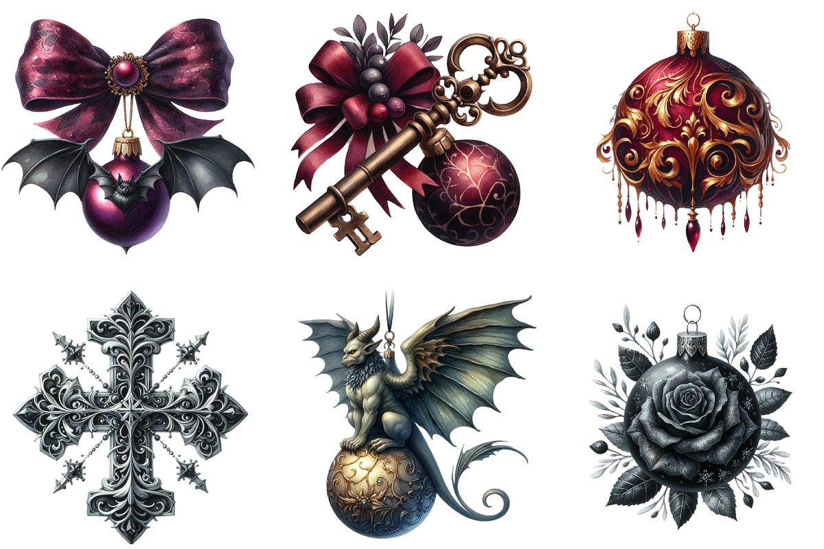 Gothic Christmas Ornaments Clipart, an Illustration by DreamArtGraphic (Photo 3 of 5)