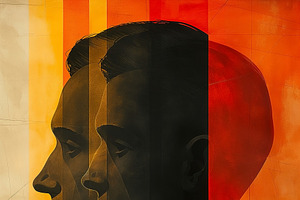 Stylized illustration of a male figure in profile, showcasing a, a Decorative Illustration by ImageMir